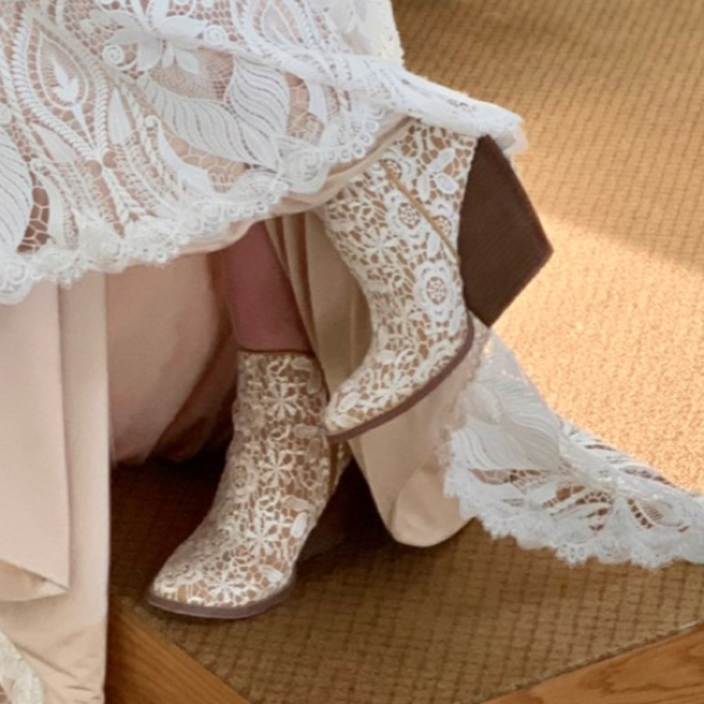 Lace boho bridal wedding booties